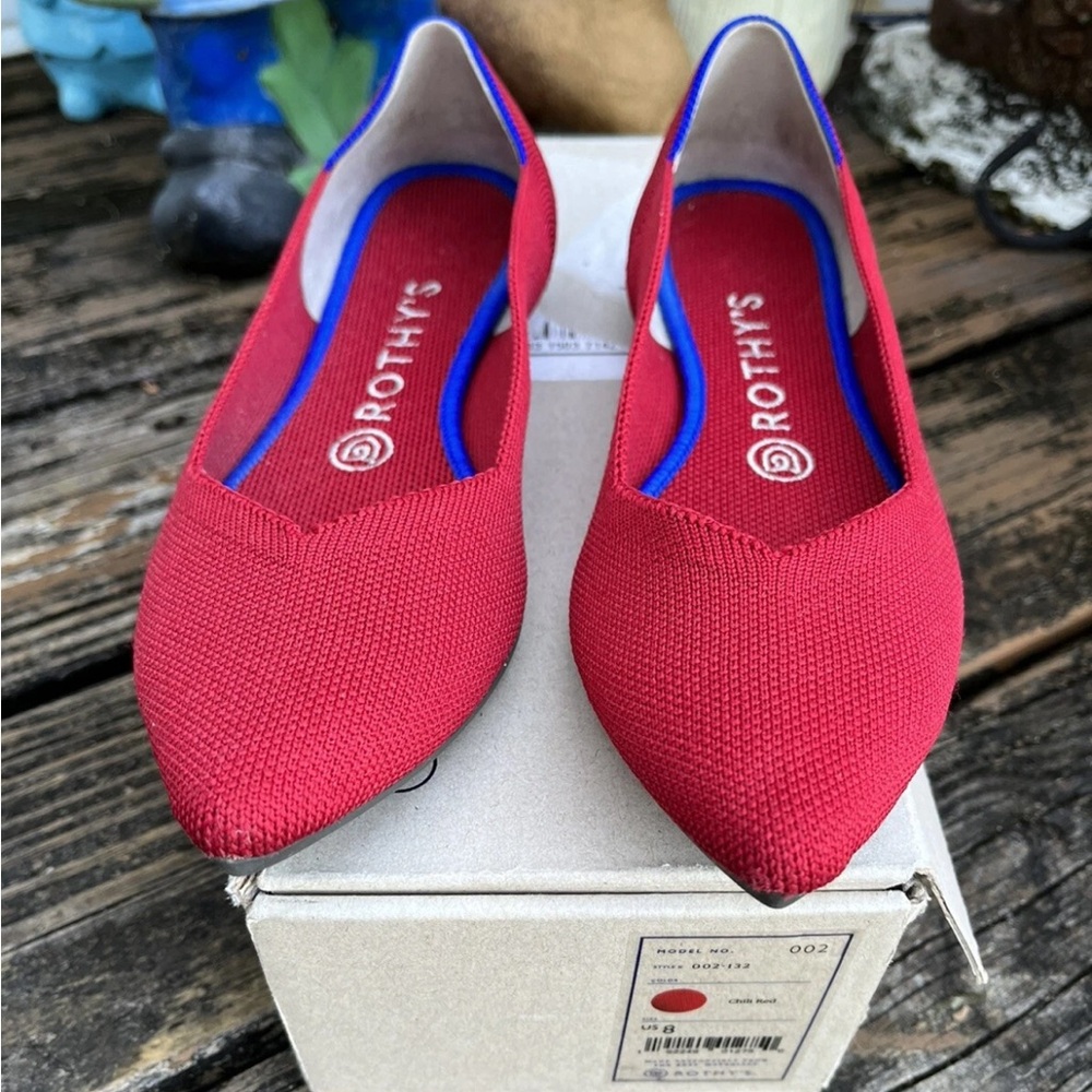 Rothys Chili Red Points Sz 8 Ballet Pointed Toe Shoes Flats Knit Vegan Classic